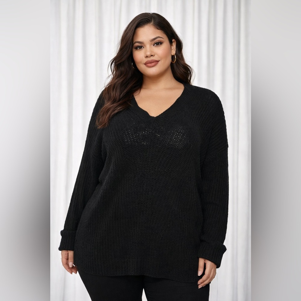 Nine West Women’s Black V-Neck Sweater (1X)